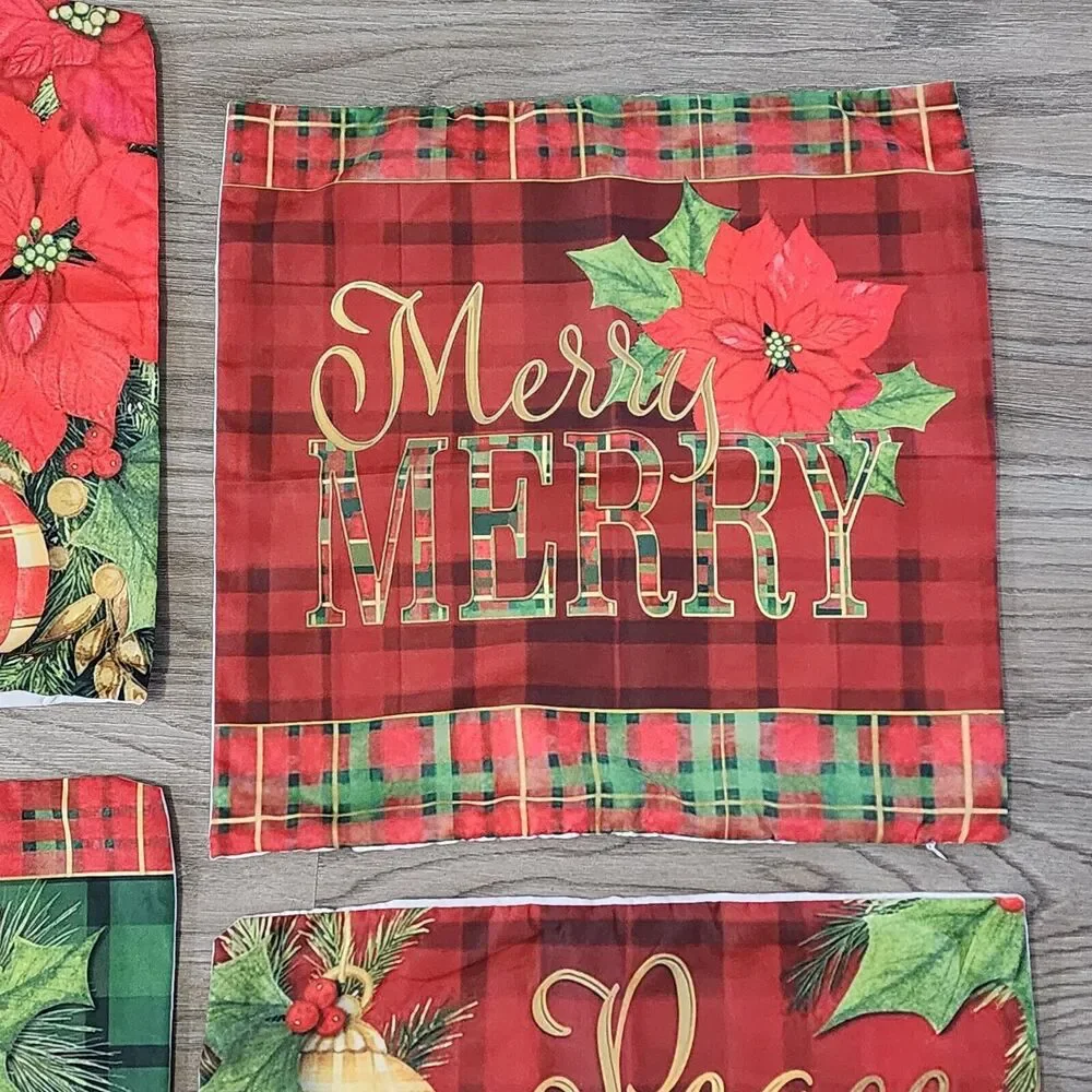 Christmas Throw Pillow Covers 18 x 18 Red & Green Plaid Pattern Set of 4 NEW